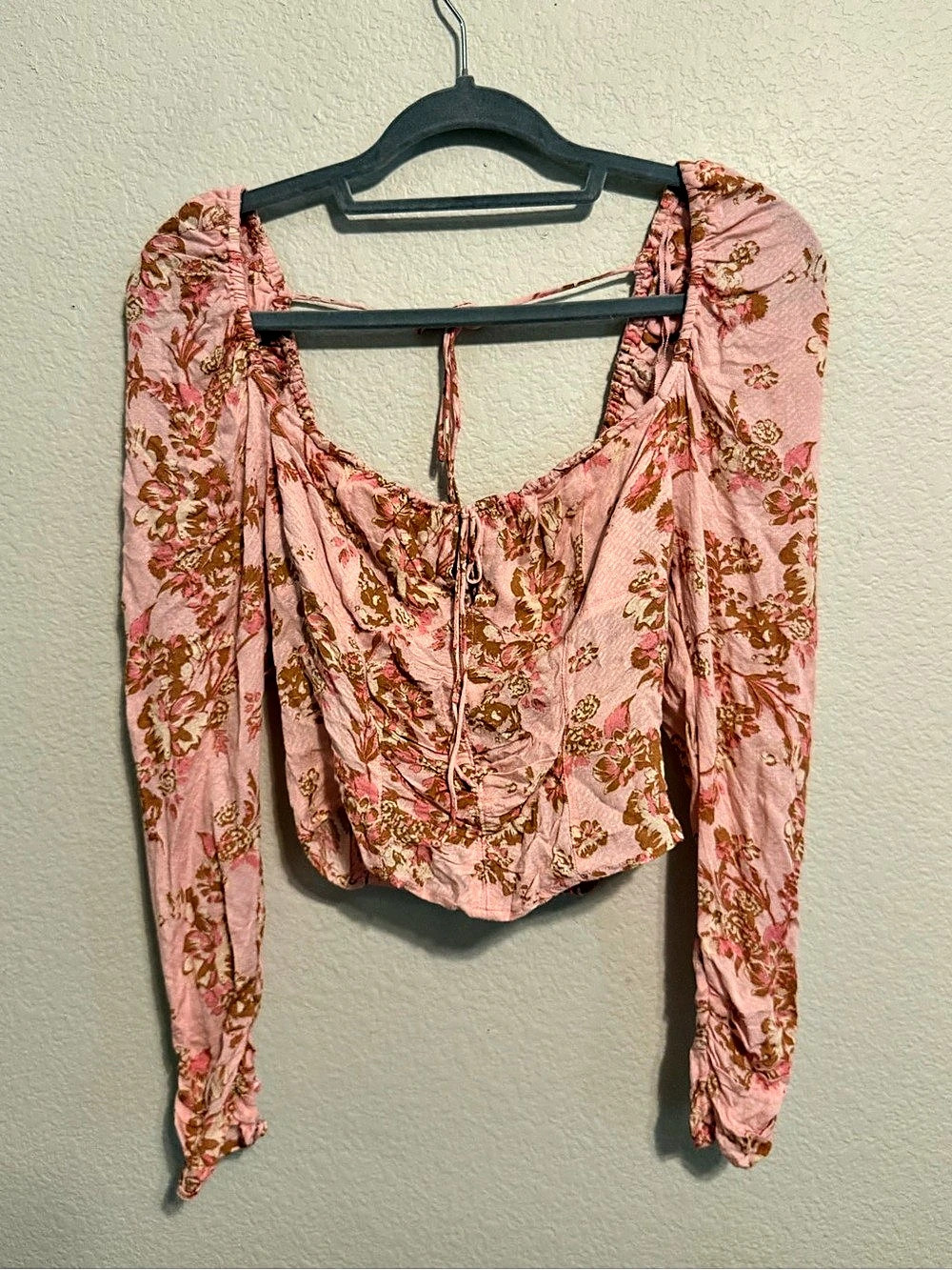 Free People Hilary Printed Top Floral Crop Top Pink & Brown Small